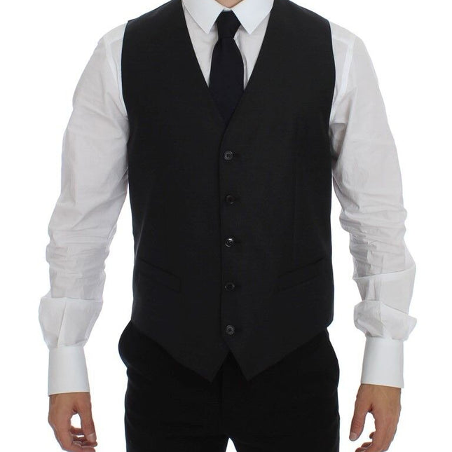 Dolce & Gabbana Gray Wool Silk Dress Vest Gilet Weste