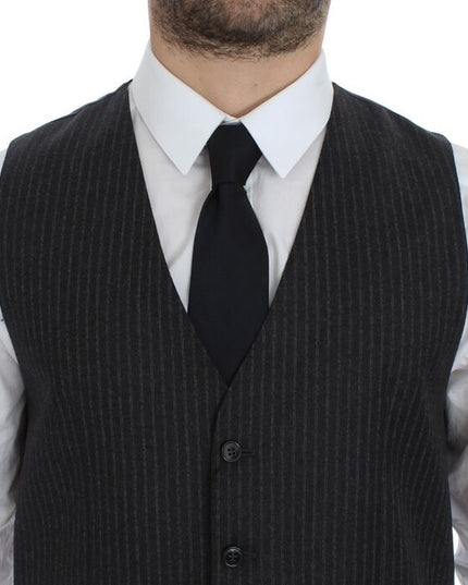 Dolce & Gabbana Gray Striped Wool Single Breasted Vest