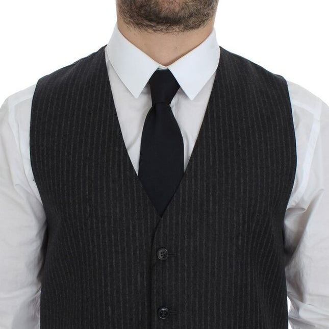 Dolce & Gabbana Gray Striped Wool Single Breasted Vest