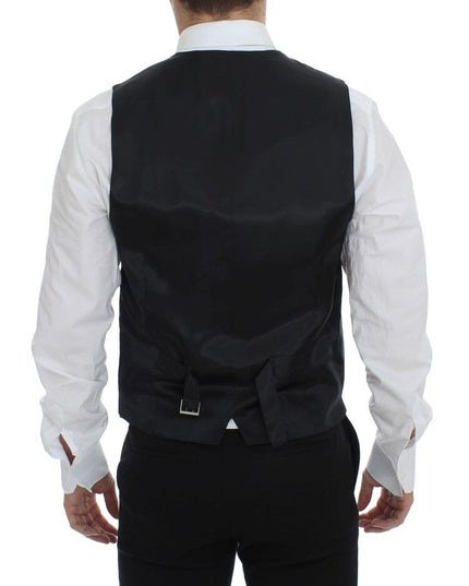 Dolce & Gabbana Gray Striped Wool Single Breasted Vest