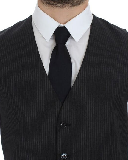 Dolce & Gabbana Gray Striped Wool Single Breasted Vest