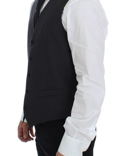 Dolce & Gabbana Gray Striped Wool Single Breasted Vest