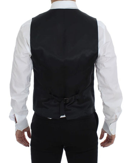 Dolce & Gabbana Black Striped Wool Single Breasted Vest
