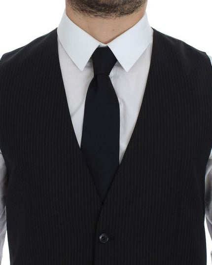 Dolce & Gabbana Black Striped Wool Single Breasted Vest