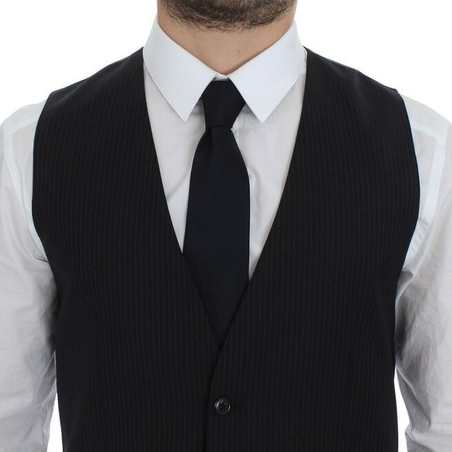 Dolce & Gabbana Black Striped Wool Single Breasted Vest
