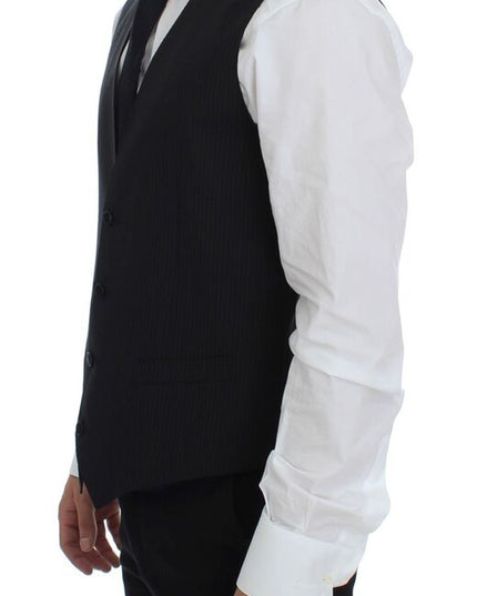 Dolce & Gabbana Black Striped Wool Single Breasted Vest