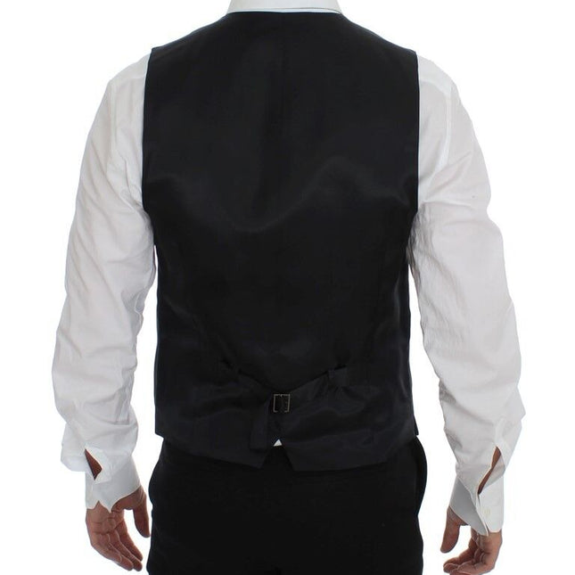 Dolce & Gabbana Gray Striped Wool Logo Vest Gilet Weste