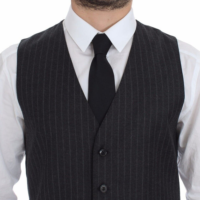 Dolce & Gabbana Gray Striped Wool Logo Vest Gilet Weste