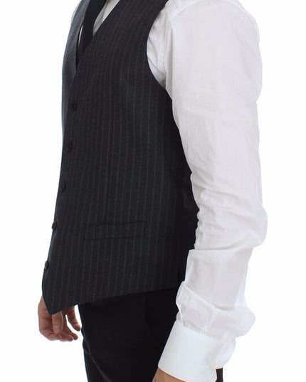 Dolce & Gabbana Gray Striped Wool Logo Vest Gilet Weste