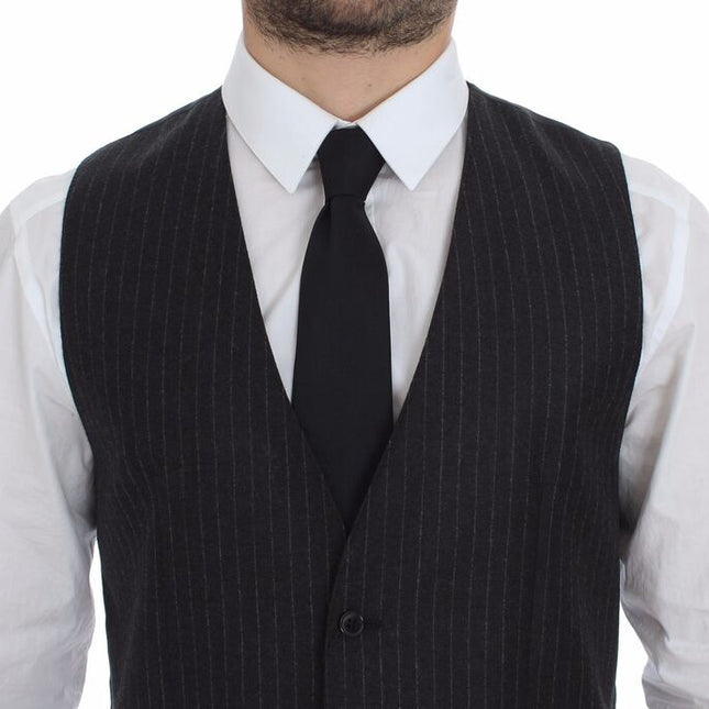 Dolce & Gabbana Gray Striped Wool Logo Vest Gilet Vests