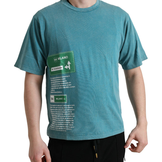 Dolce & Gabbana Blue Cotton Milano Street Round Neck T-shirt