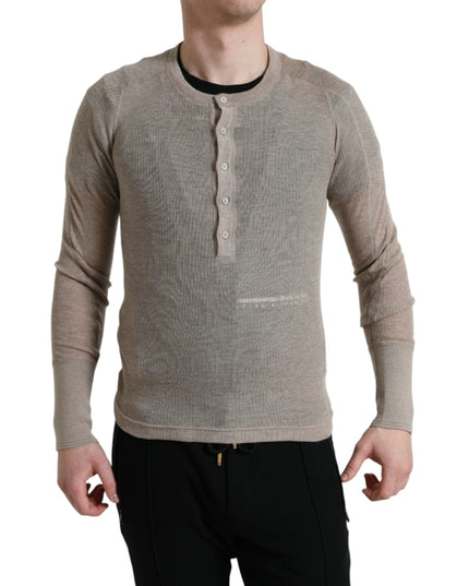 Dolce & Gabbana Henley Pullover Beige Cashmere Sweater