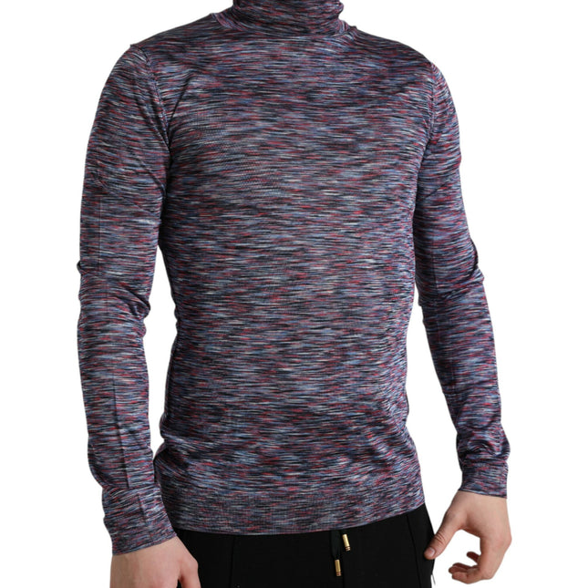 Dolce & Gabbana Blue Purple Turtleneck Pullover Sweater