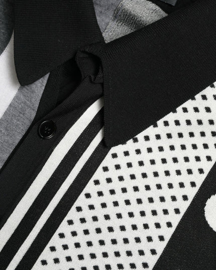 Dolce & Gabbana Black White Jumper Cardigan Polo Sweater