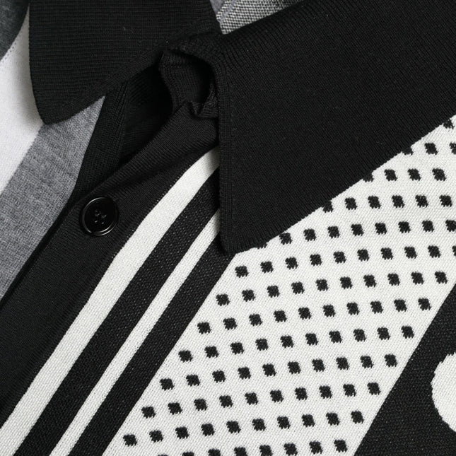 Dolce & Gabbana Black White Jumper Cardigan Polo Sweater
