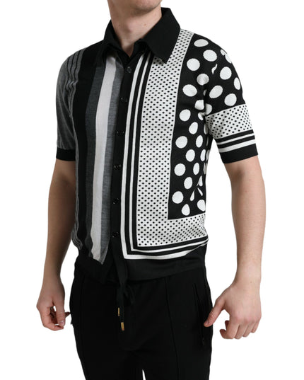 Dolce & Gabbana Black White Jumper Cardigan Polo Sweater