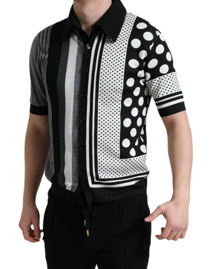 Dolce & Gabbana Black White Jumper Cardigan Polo Sweater