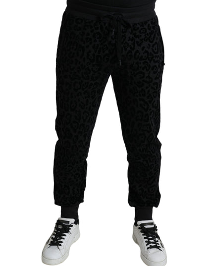 Dolce & Gabbana Black Leopard Cotton Slim Fit Jogger Pants