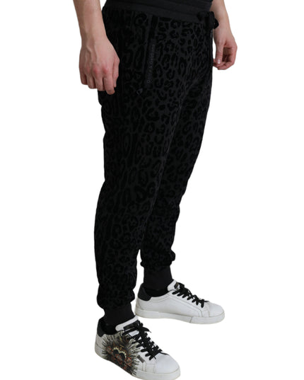 Dolce & Gabbana Black Leopard Cotton Slim Fit Jogger Pants