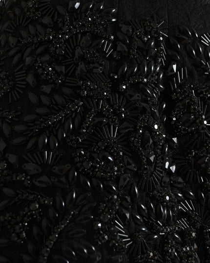 Dolce & Gabbana Black Crystal Handmade Knee Pencil Skirt