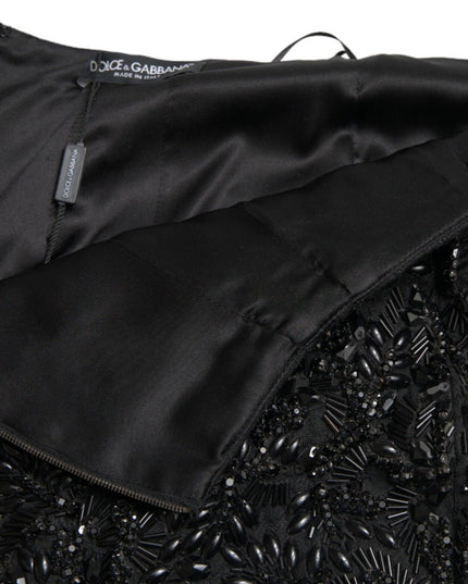 Dolce & Gabbana Black Crystal Handmade Knee Pencil Skirt