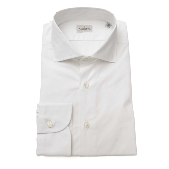 Bagutta White Cotton Men's Shirt Slim Fit With French Collar