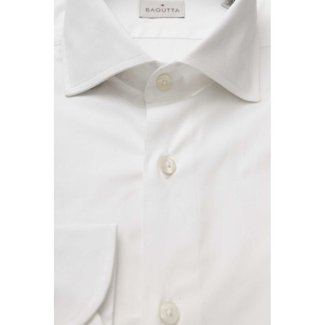 Bagutta White Cotton Men's Shirt Slim Fit With French Collar