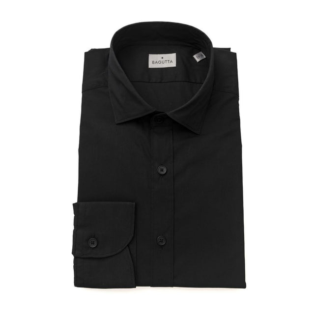 Bagutta Black Cotton Men Shirt with French Collar