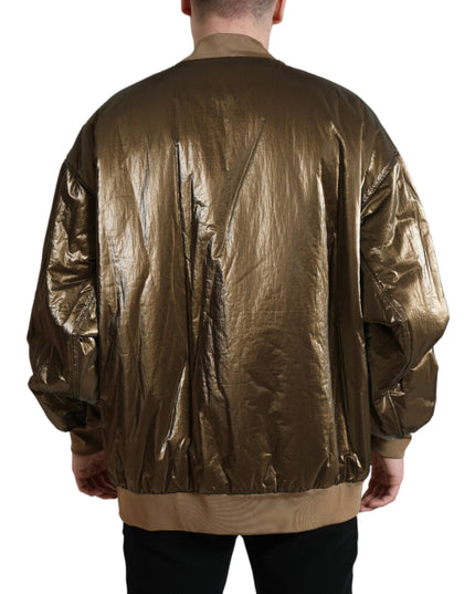 Dolce & Gabbana Bronze Nylon Full Zip Men Bomber Jacket