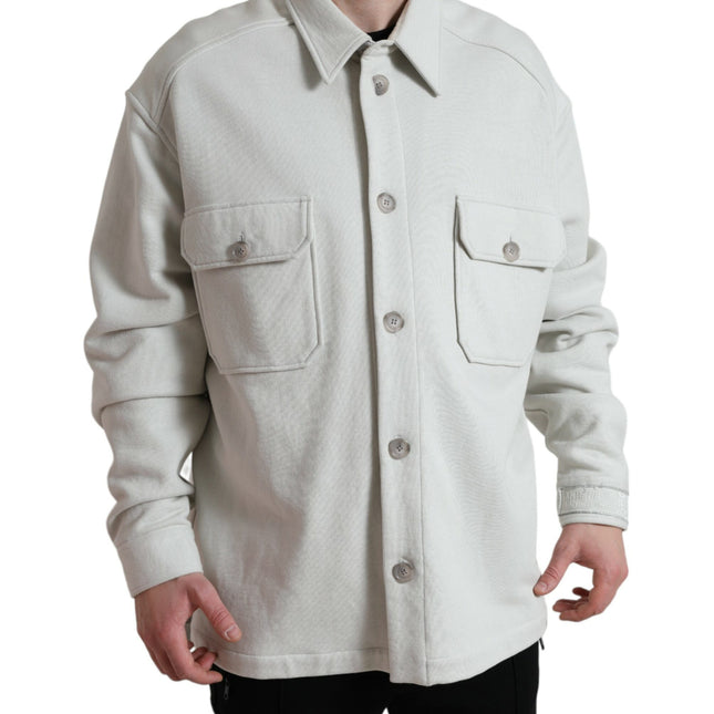 Dolce & Gabbana Grey Cotton Button Down Collared Coat Jacket
