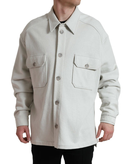 Dolce & Gabbana Grey Cotton Button Down Collared Coat Jacket