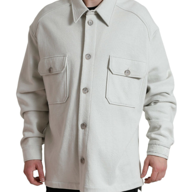 Dolce & Gabbana Grey Cotton Button Down Collared Coat Jacket