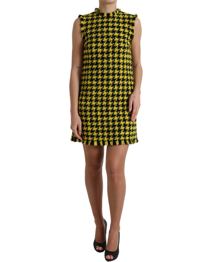 Dolce & Gabbana Yellow Houndstooth Sleeveless Aline Mini Dress