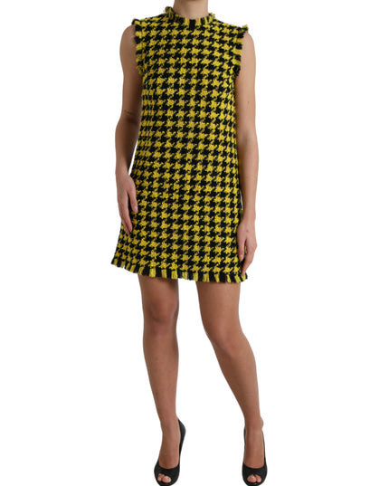 Dolce & Gabbana Yellow Houndstooth Sleeveless Aline Mini Dress