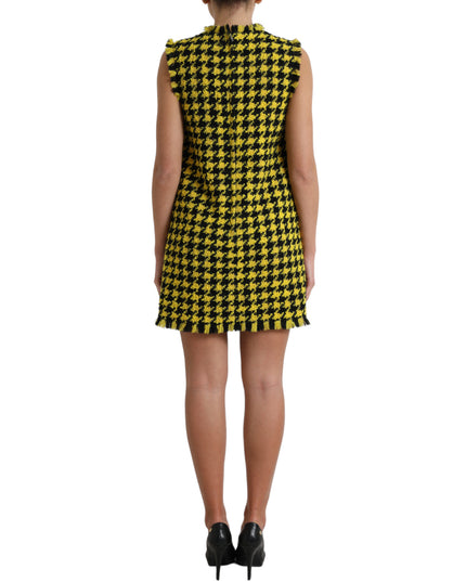 Dolce & Gabbana Yellow Houndstooth Sleeveless Aline Mini Dress