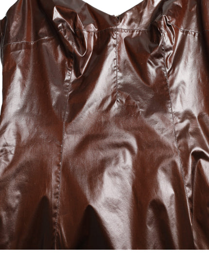 Dolce & Gabbana Brown Shiny Silk Sheath Sleeveless Bodycon Midi Dress