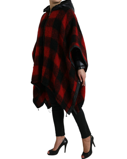 Dolce & Gabbana Black Red Buffalo Check Hooded Poncho Jacket