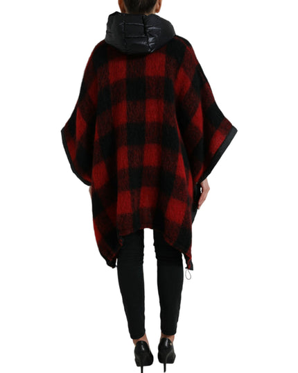 Dolce & Gabbana Black Red Buffalo Check Hooded Poncho Jacket