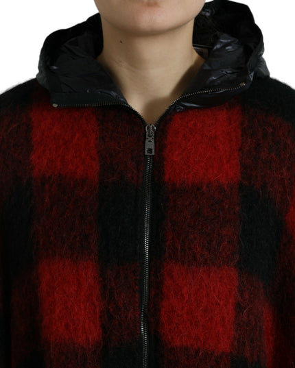 Dolce & Gabbana Black Red Buffalo Check Hooded Poncho Jacket