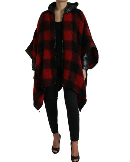 Dolce & Gabbana Black Red Buffalo Check Hooded Poncho Jacket