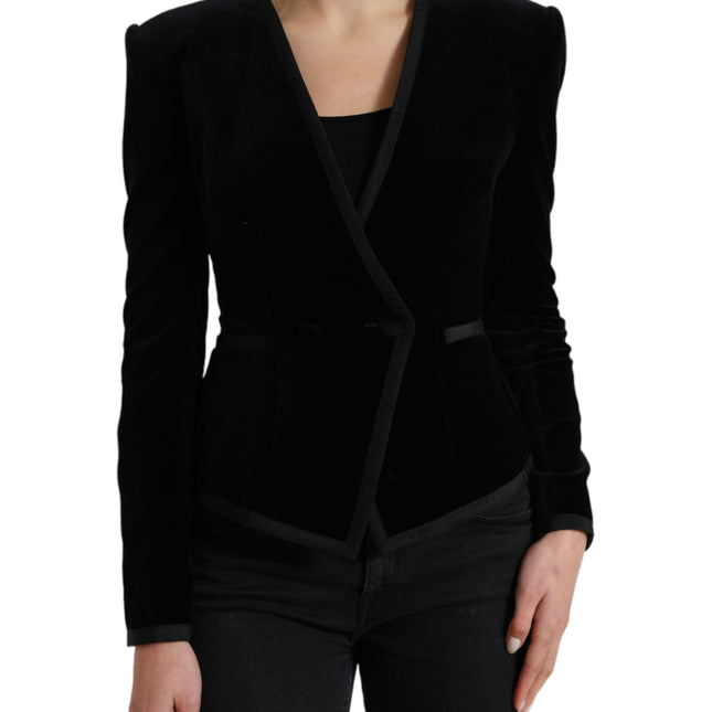 Dolce & Gabbana Black Velvet Cotton Double Breasted Jacket