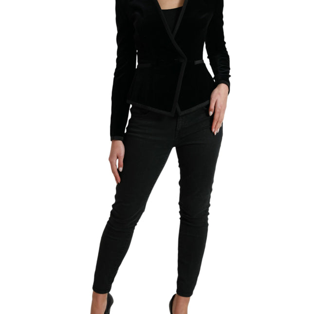 Dolce & Gabbana Black Velvet Cotton Double Breasted Jacket