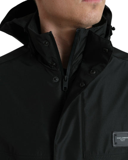Dolce & Gabbana Black Polyester Logo Plaque Hooded Jacket