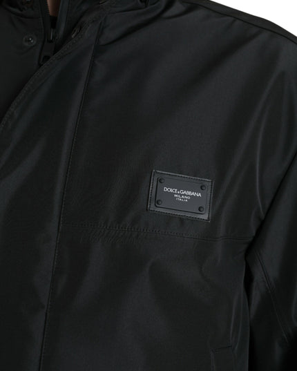 Dolce & Gabbana Black Polyester Logo Plaque Hooded Jacket