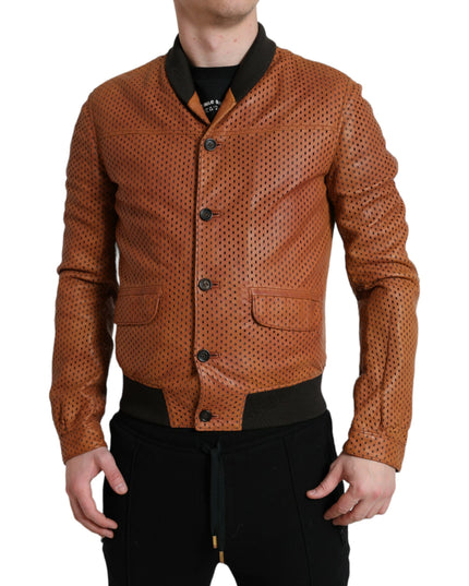 Dolce & Gabbana Brown Lambskin Leather Perforated Jacket