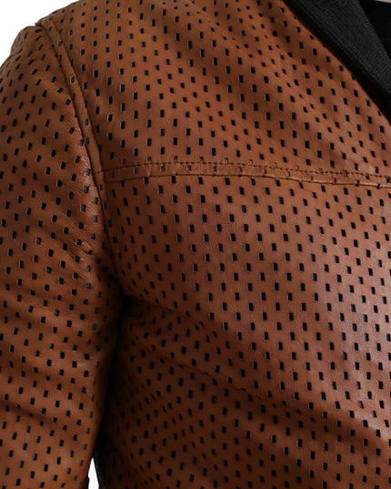 Dolce & Gabbana Brown Lambskin Leather Perforated Jacket