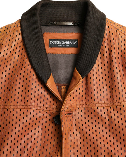 Dolce & Gabbana Brown Lambskin Leather Perforated Jacket