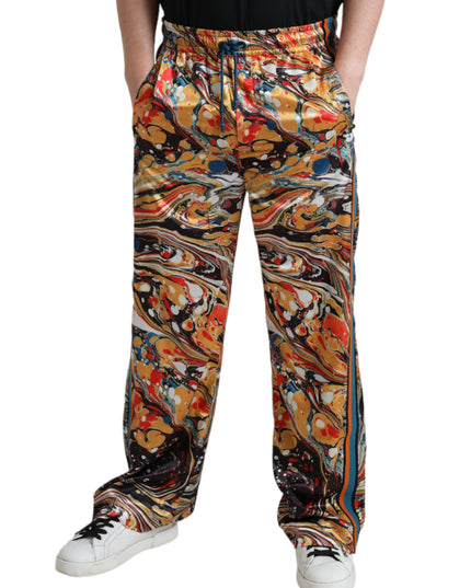 Dolce & Gabbana Multicolor Marble Print Satin Pants