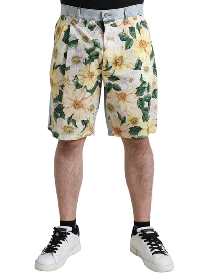 Dolce & Gabbana Multicolor Floral Print Denim Bermuda Shorts