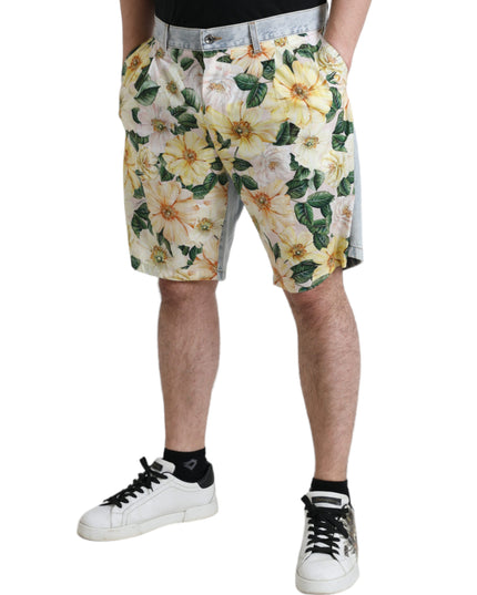 Dolce & Gabbana Multicolor Floral Print Denim Bermuda Shorts